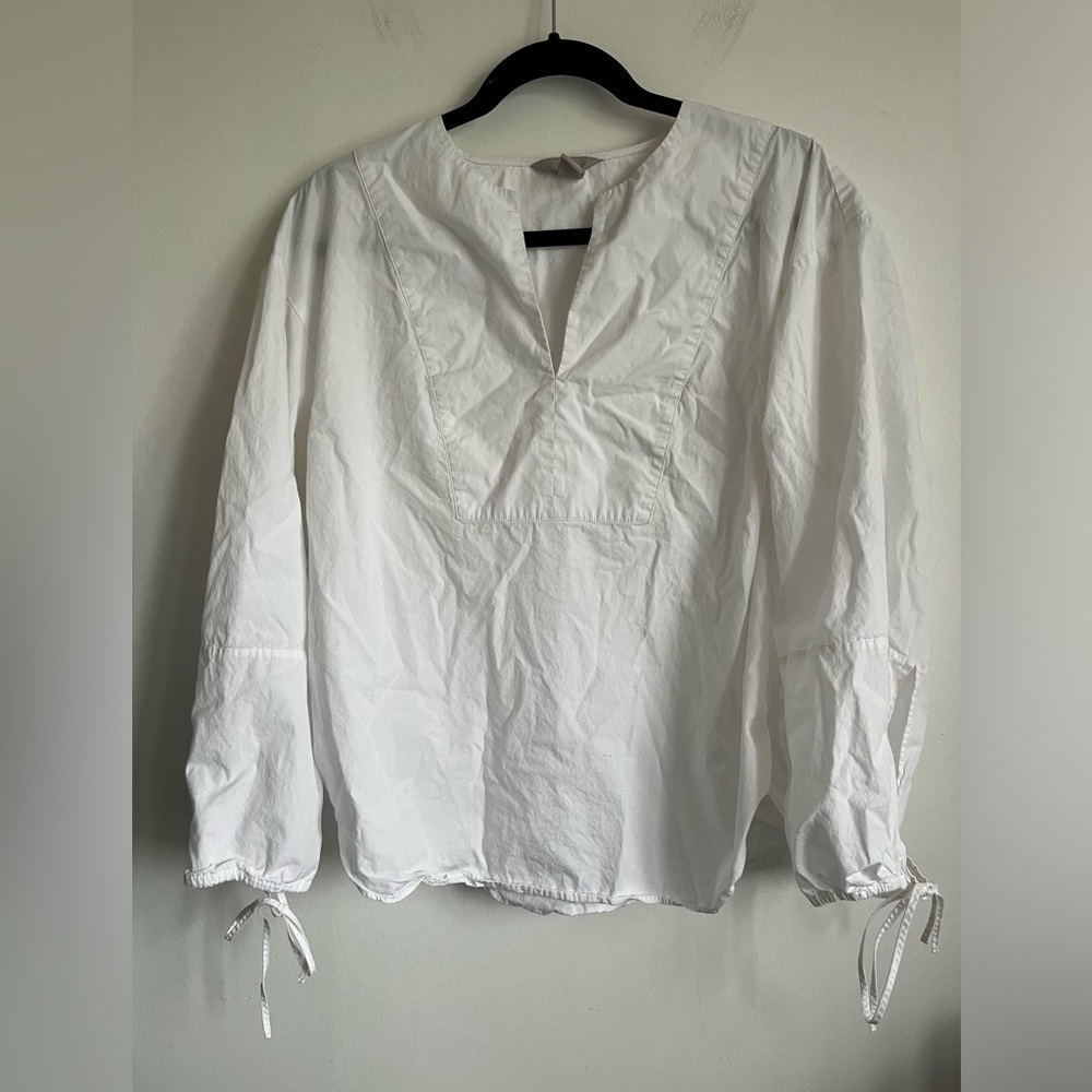 H&M Peasant Oversized Relaxed Cotton Blouse - White - S Small